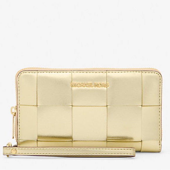 Michael Kors Large Metallic Smartphone Wristlet Wallet Pale Gold NWT